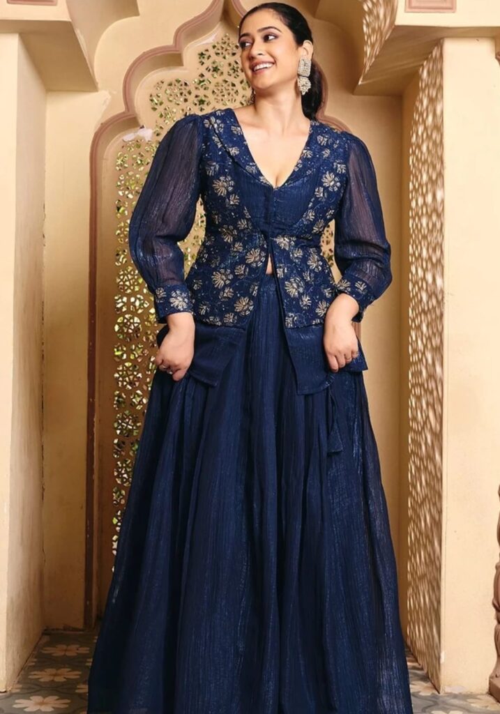 Navy blue embroidered lehenga set