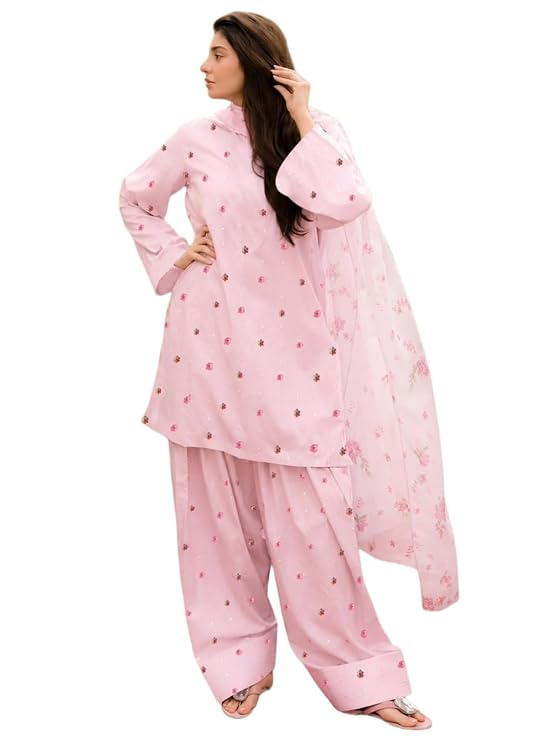 ANNI DESIGNER pink embroidered Farshi salwar suit with matching dupatta