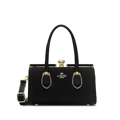 LAVIE PARIS Gazelle black satchel bag with gold-tone frame, twin handles and embellished clasp
