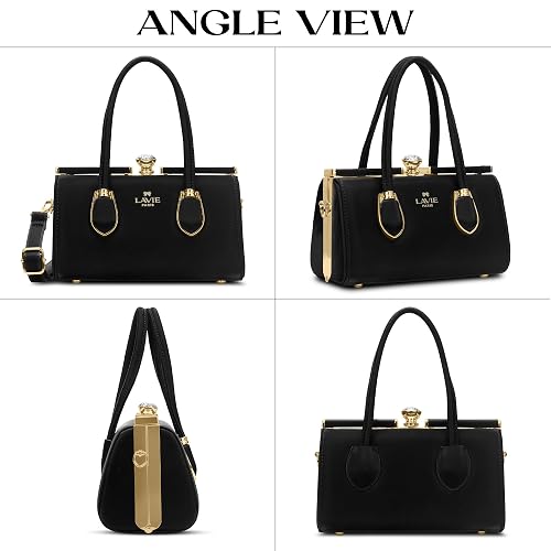Front, angled, side and back views of the LAVIE PARIS Gazelle black frame satchel