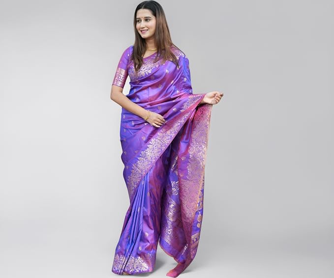 SGF11 purple saree with gold-tone floral border and patterned pallu