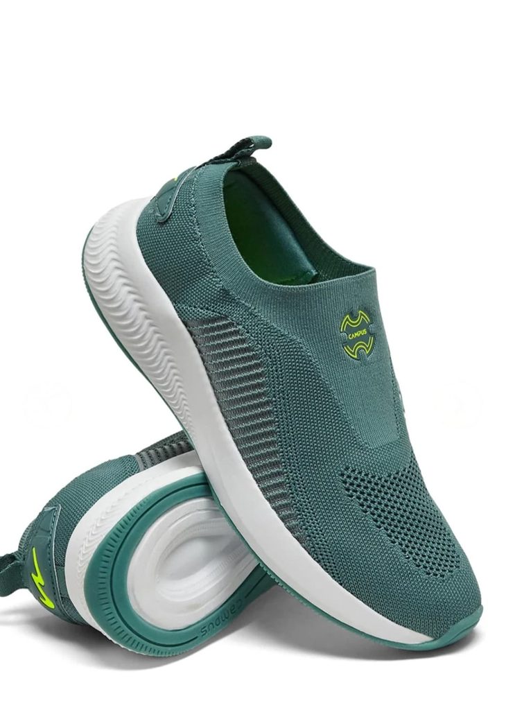 Woven texture and lime-green branding on Campus SUAVE slip-on sneaker