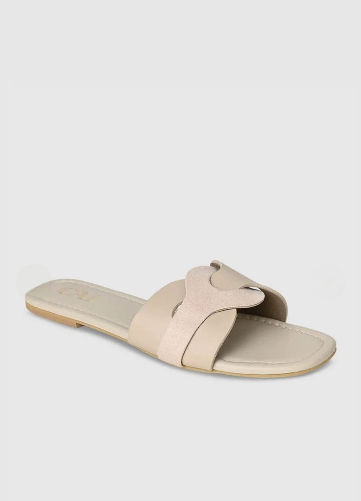 CAI beige open toe flats with interlocking straps